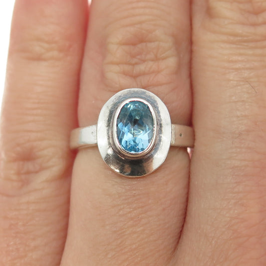 925 Sterling Silver Vintage Real Blue Topaz Gemstone Ring Size 5