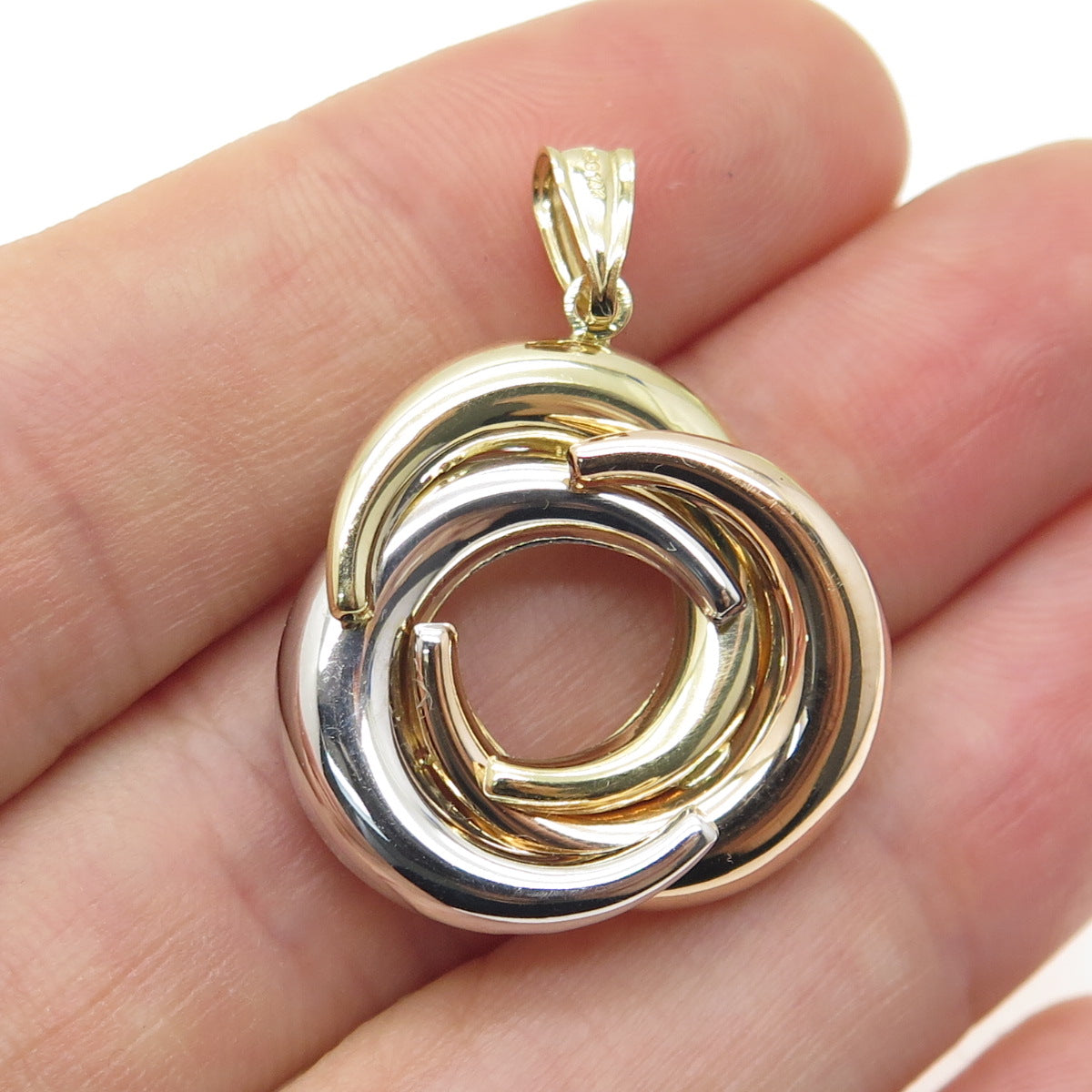 14K Yellow Rose & White Gold Trinity Circle Minimalist Charm Pendant