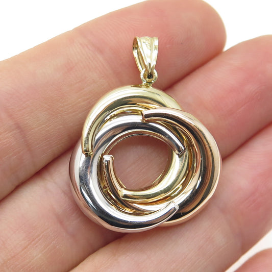 14K Yellow Rose & White Gold Trinity Circle Minimalist Charm Pendant