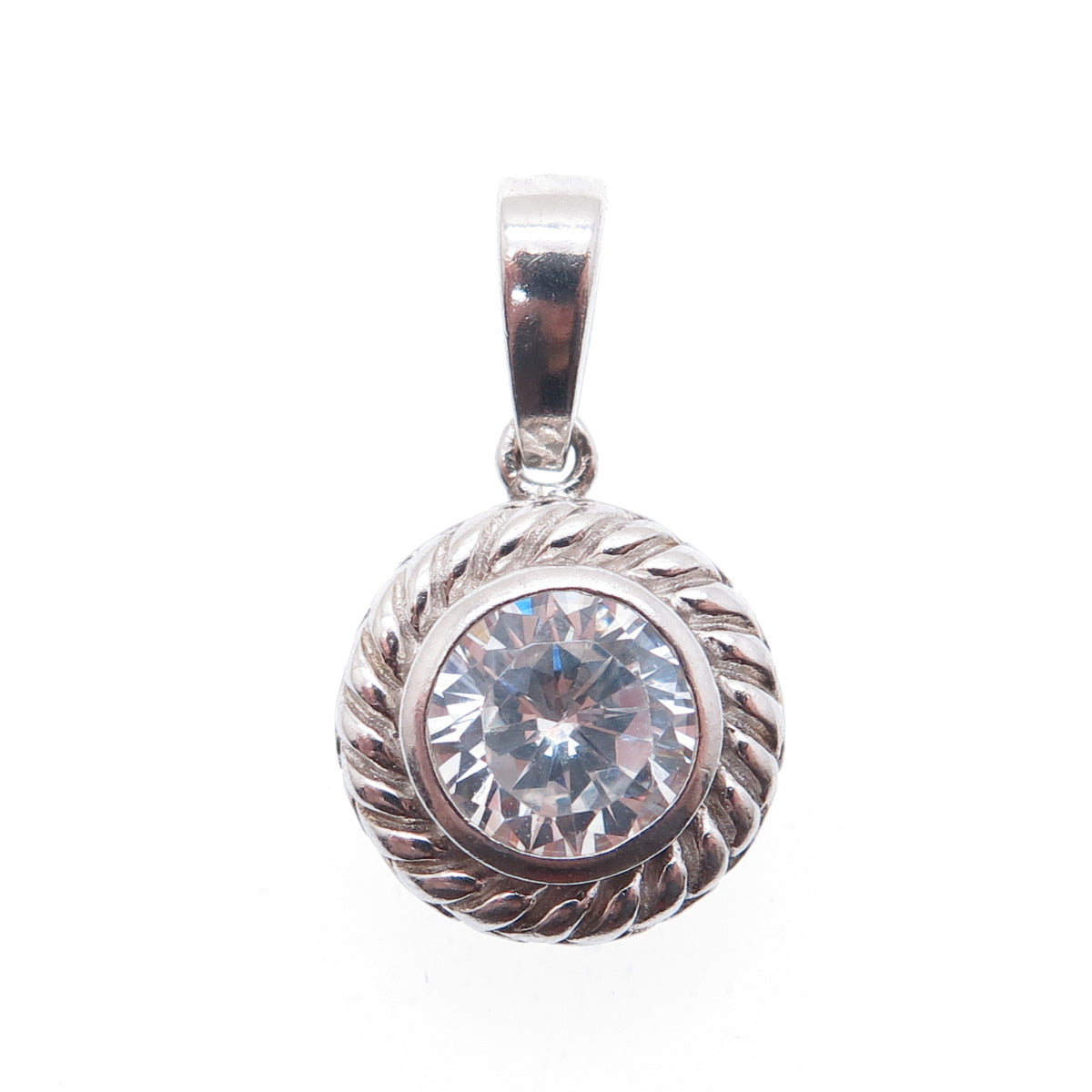 925 Sterling Silver Round-Cut C Z Minimalist Charm Pendant