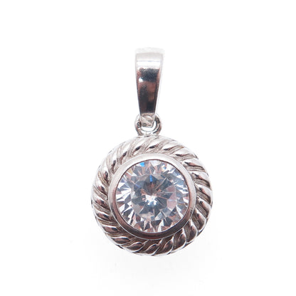 925 Sterling Silver Round-Cut C Z Minimalist Charm Pendant