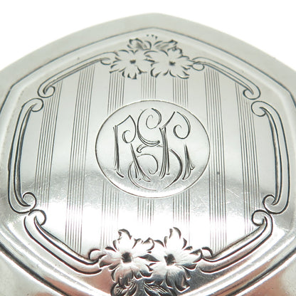 925 Sterling Silver Antique Art Deco Engraved Floral Flask / Jar Cap