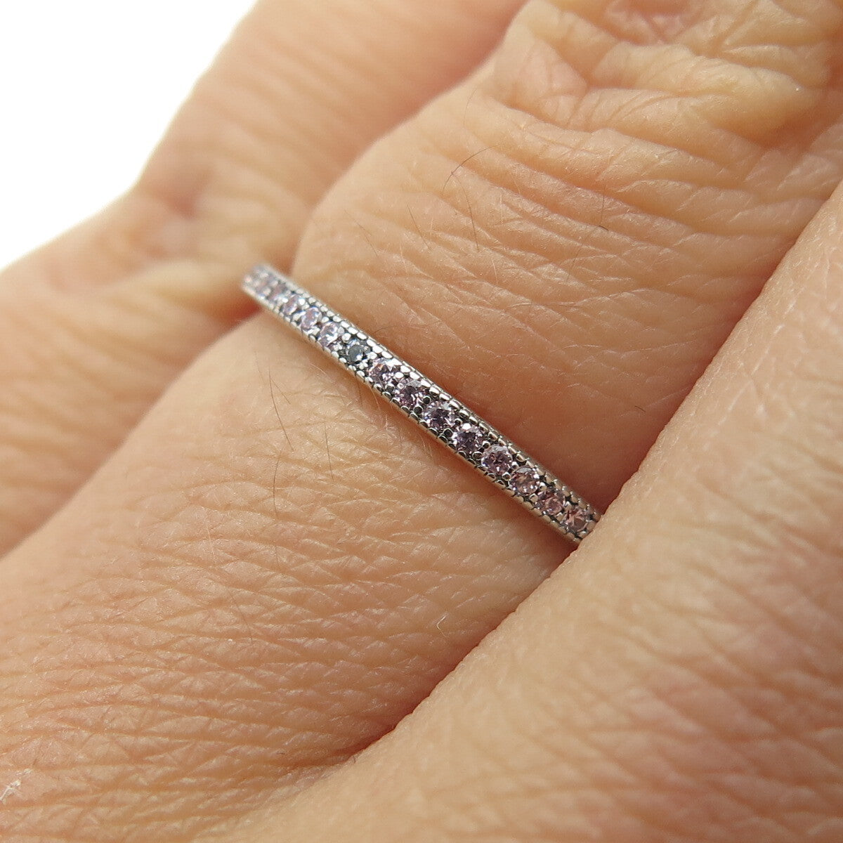925 Sterling Silver Round-Cut C Z Stackable Eternity Band Ring Size 6.25