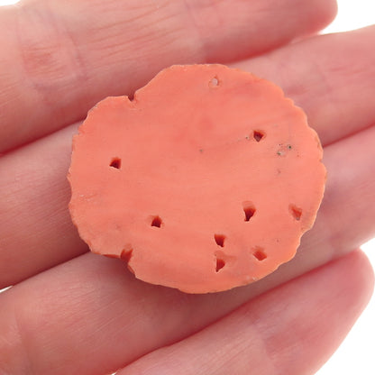 Antique Art Deco Real Peach Coral Carved Floral Cameo