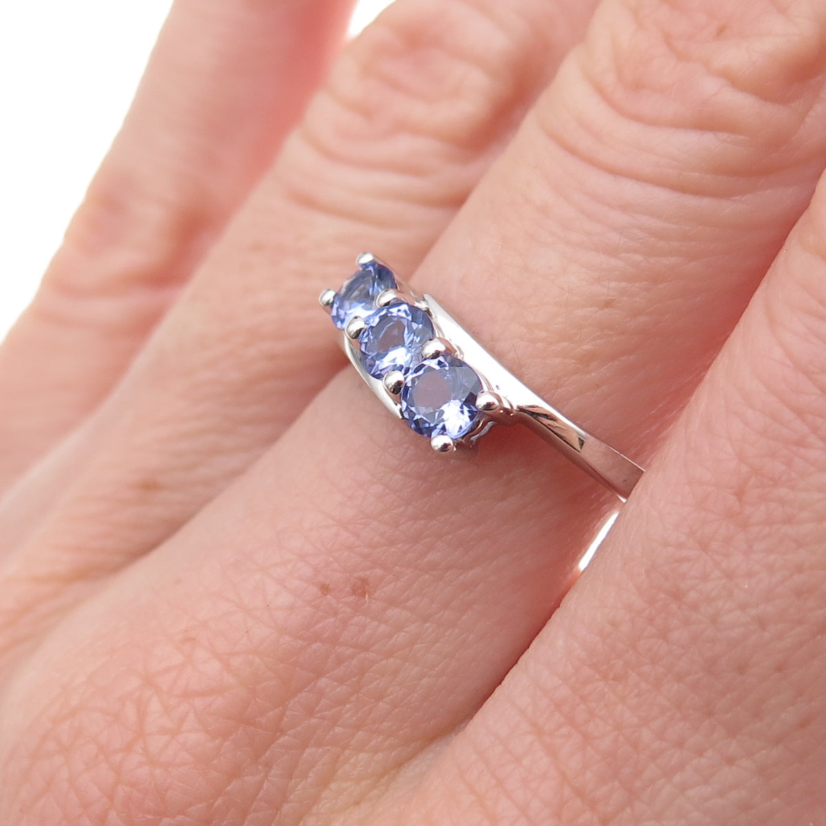RJ Graziano 925 Sterling Silver Real Round-Cut Tanzanite Bypass Ring Size 8