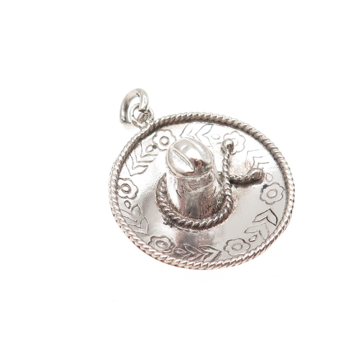 925 Sterling Silver Vintage Mexico Sombrero Hat Oxidized 3D Charm Pendant