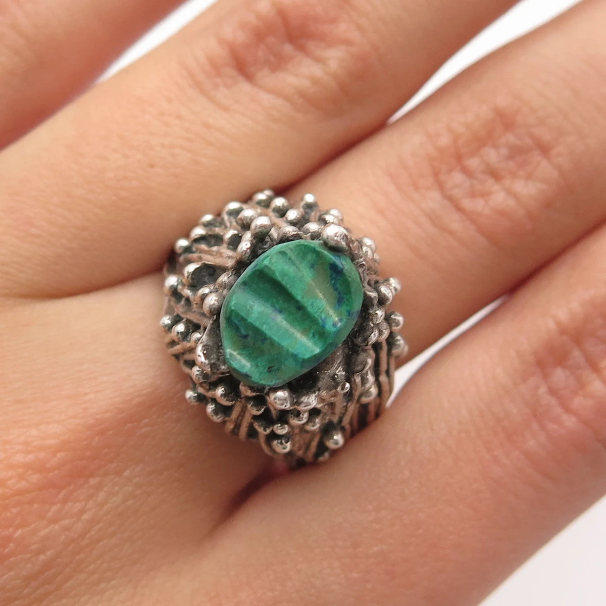 925 Sterling Silver Vintage Real Azurite Gemstone Ring Size 8.5
