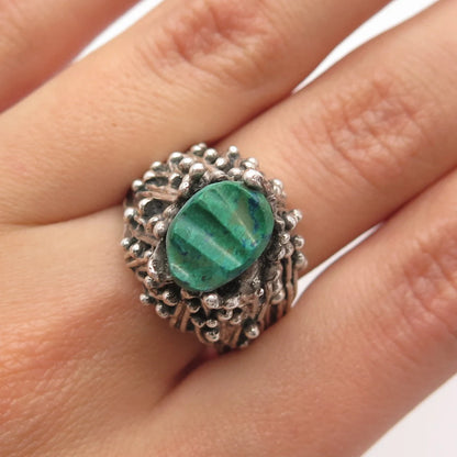 925 Sterling Silver Vintage Real Azurite Gemstone Ring Size 8.5