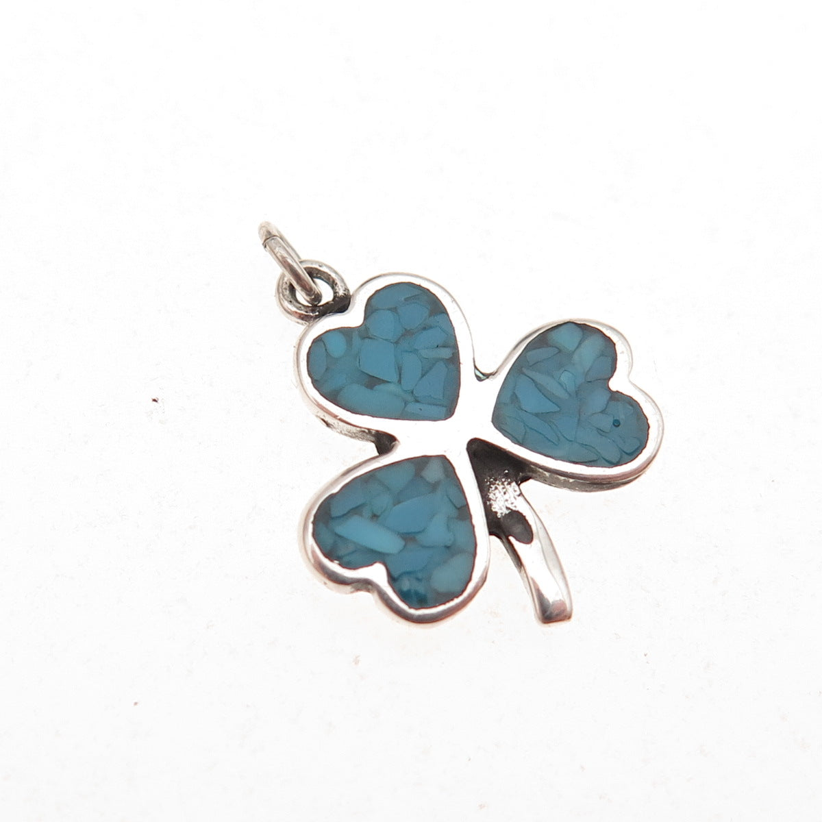 Tommy Long Navajo Old Pawn 925 Sterling Vintage Turquoise Inlay Clover Pendant