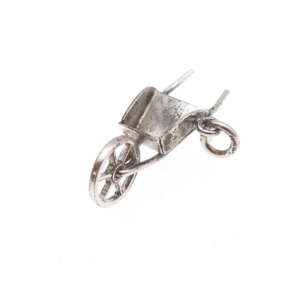 925 Sterling Silver Antique Art Deco Wheeled Cart Movable 3D Mini Charm Pendant