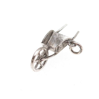 925 Sterling Silver Antique Art Deco Wheeled Cart Movable 3D Mini Charm Pendant