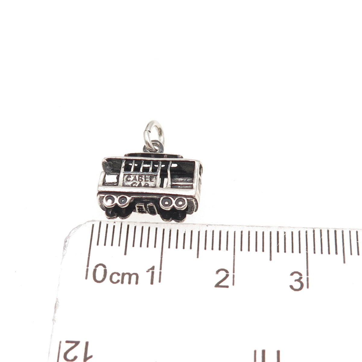 925 Sterling Silver Vintage Mexico Cable Car Oxidized 3D Charm Pendant