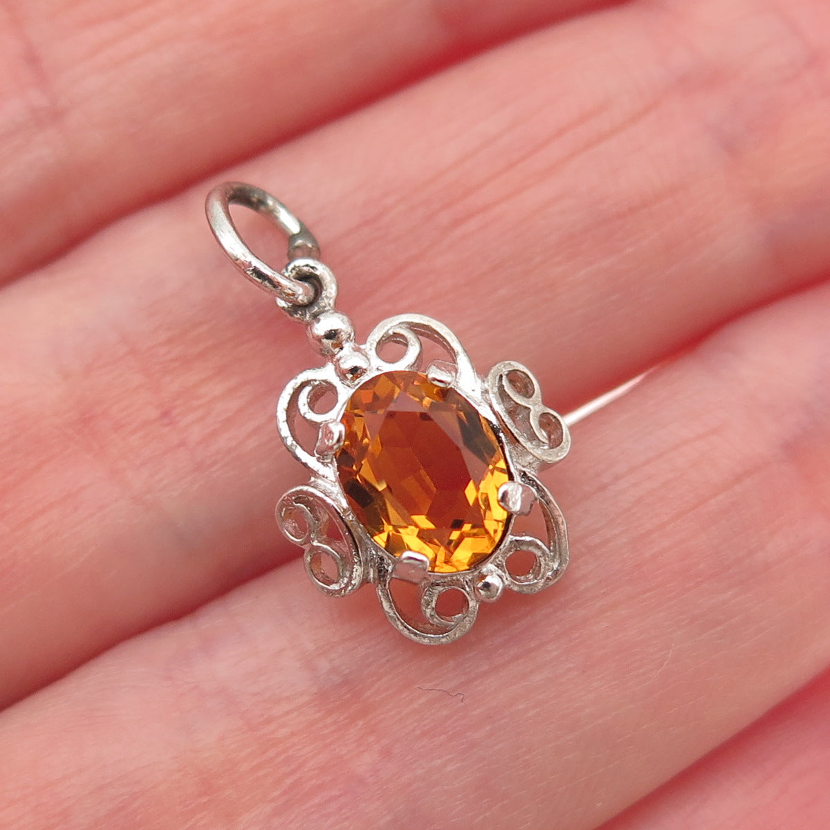 925 Sterling Silver Vintage Rhinestone Ornate Mini Charm Pendant