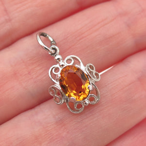925 Sterling Silver Vintage Rhinestone Ornate Mini Charm Pendant