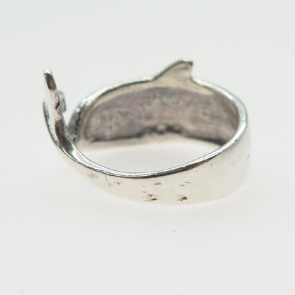925 Sterling Silver Vintage Dolphin Adjustable Ring Size 8.25
