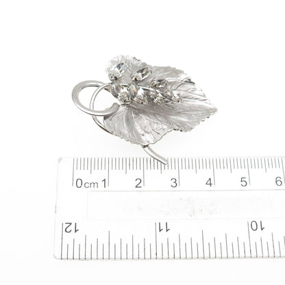 CARL ART 925 Sterling Silver Antique Art Deco Rhinestone Floral Leaf Pin Brooch