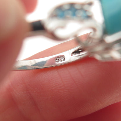 925 Sterling Silver Real Sleeping Beauty Turquoise & Apatite Ring Size 8