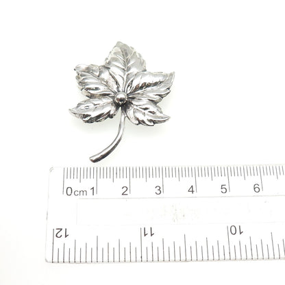BEAU 925 Sterling Silver Vintage Floral Leaf Oxidized Pin Brooch
