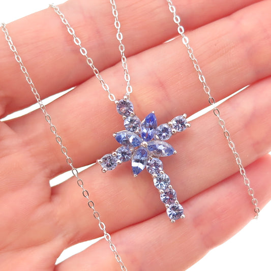 Chuck Clemency 925 Sterling Silver Real Tanzanite Cross Cable Chain Necklace 20"