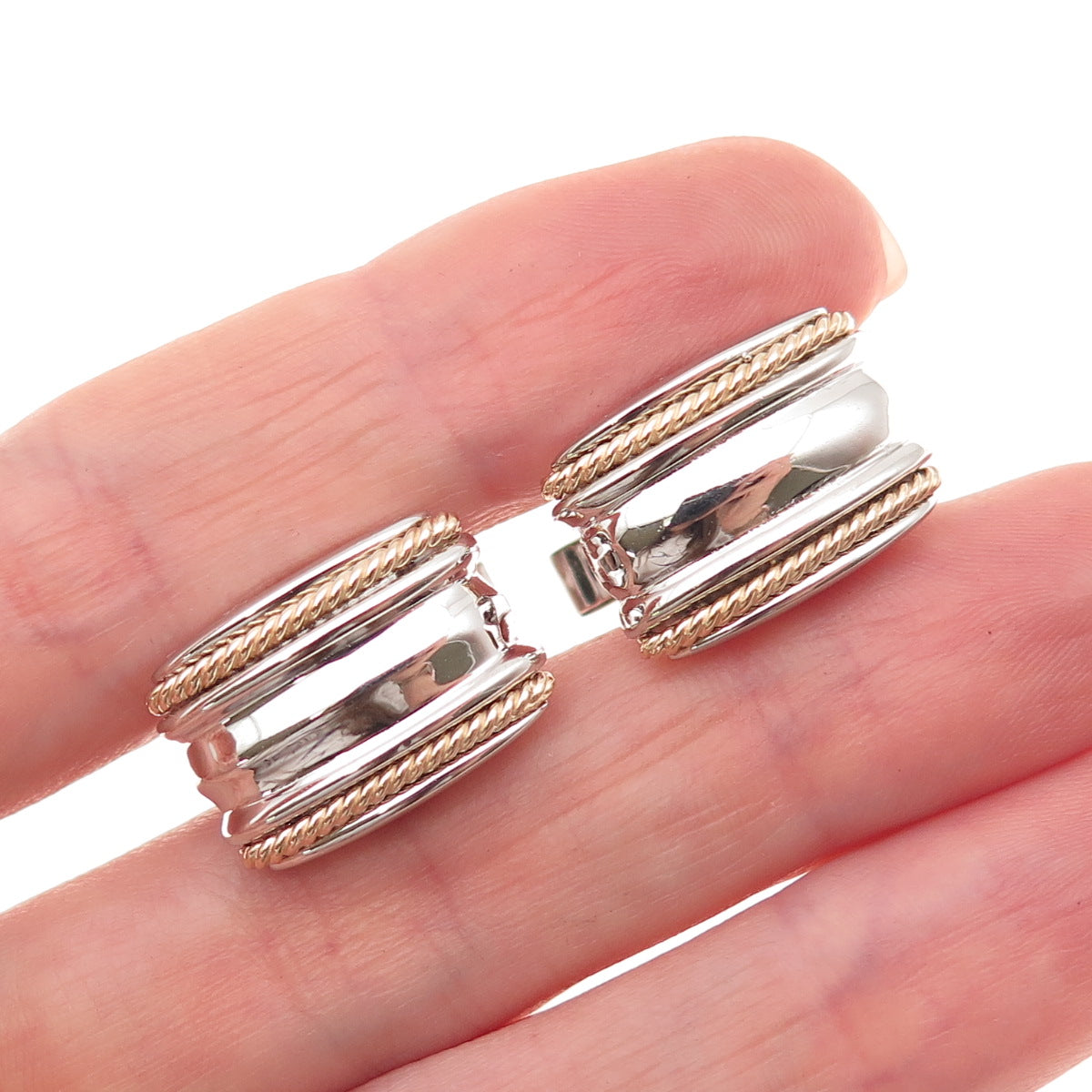 Dolan & Bullock 925 Sterling Silver 14K Gold Vintage Ribbed Cufflinks
