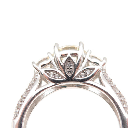 925 Sterling Silver Real Round-Cut White Topaz & C Z Engagement Ring Size 5