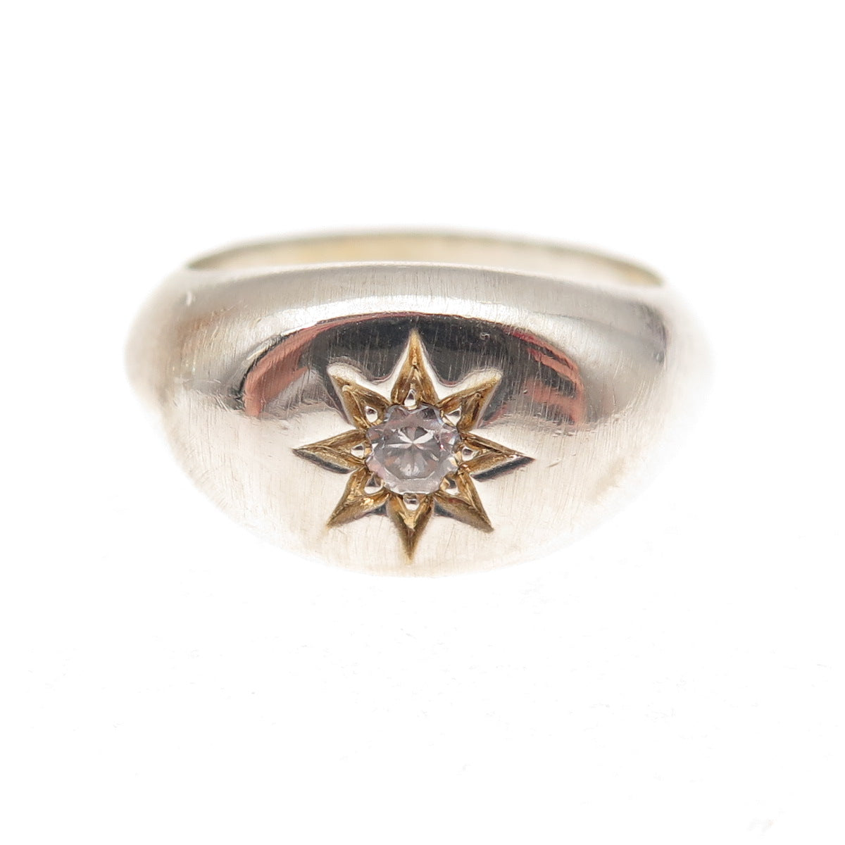925 Sterling Silver Vintage Round-Cut C Z Sun Signet Ring Size 7
