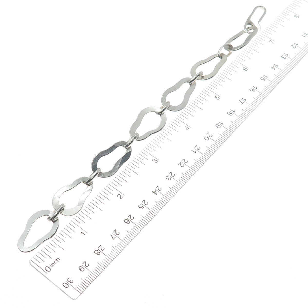 SARA B. 925 Sterling Silver Vintage Modernist Bean Link Bracelet 7.25"