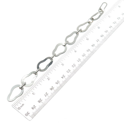 SARA B. 925 Sterling Silver Vintage Modernist Bean Link Bracelet 7.25"