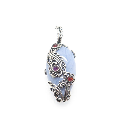 CAROLYN POLLACK 925 Sterling Silver Vintage Lace Agate Amethyst & Garnet Pendant