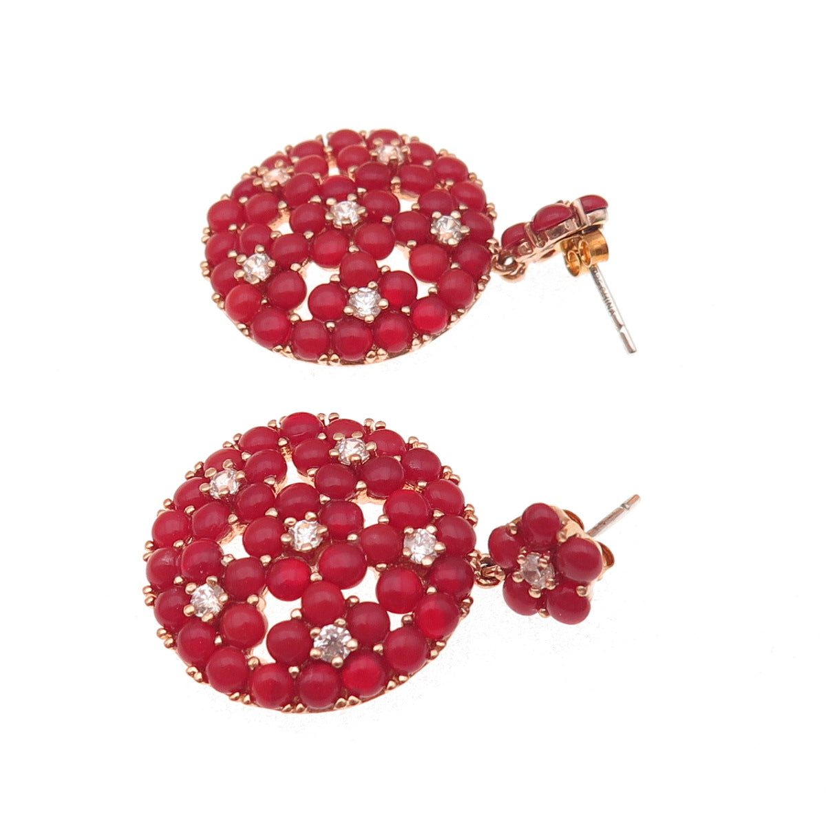 925 Sterling Silver Rose Gold Plated Real Carnelian & C Z Dangle Earrings