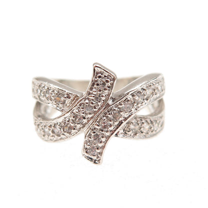 925 Sterling Silver Round-Cut C Z Crisscross Bypass Ring Size 6.25