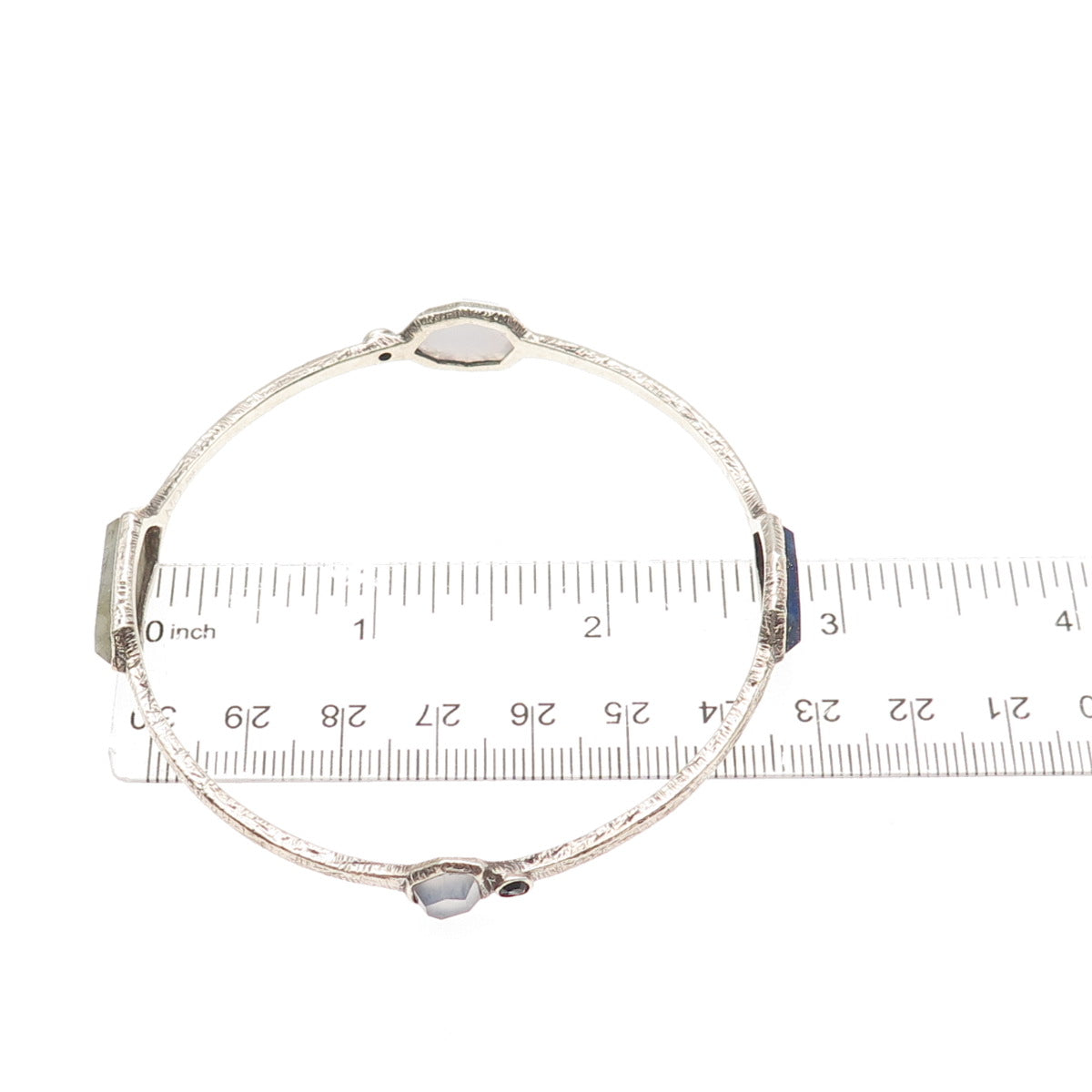 SILPADA 925 Sterling Vintage Chalcedony Lapis Starry Night Bangle Bracelet 8.25"