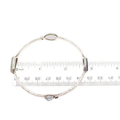 SILPADA 925 Sterling Vintage Chalcedony Lapis Starry Night Bangle Bracelet 8.25"