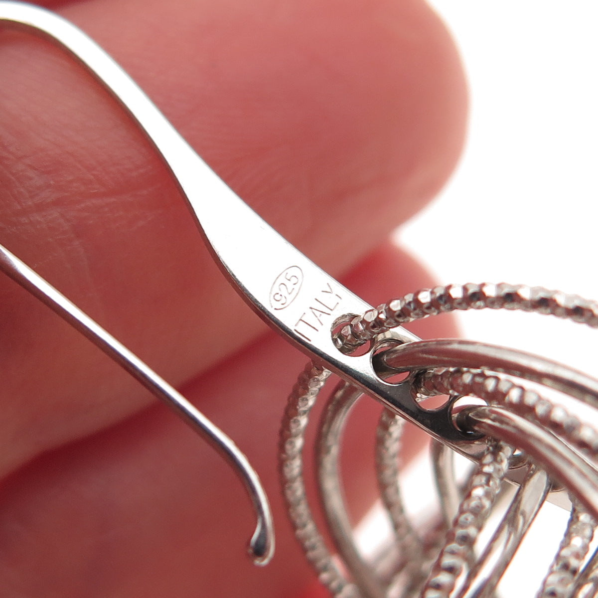 925 Sterling Silver Italy Interlocked Circle Dangle Earrings