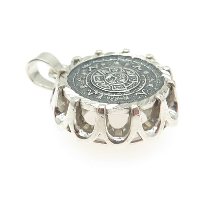 925 Sterling Silver Vintage Aztec Calendar Ornate Pendant