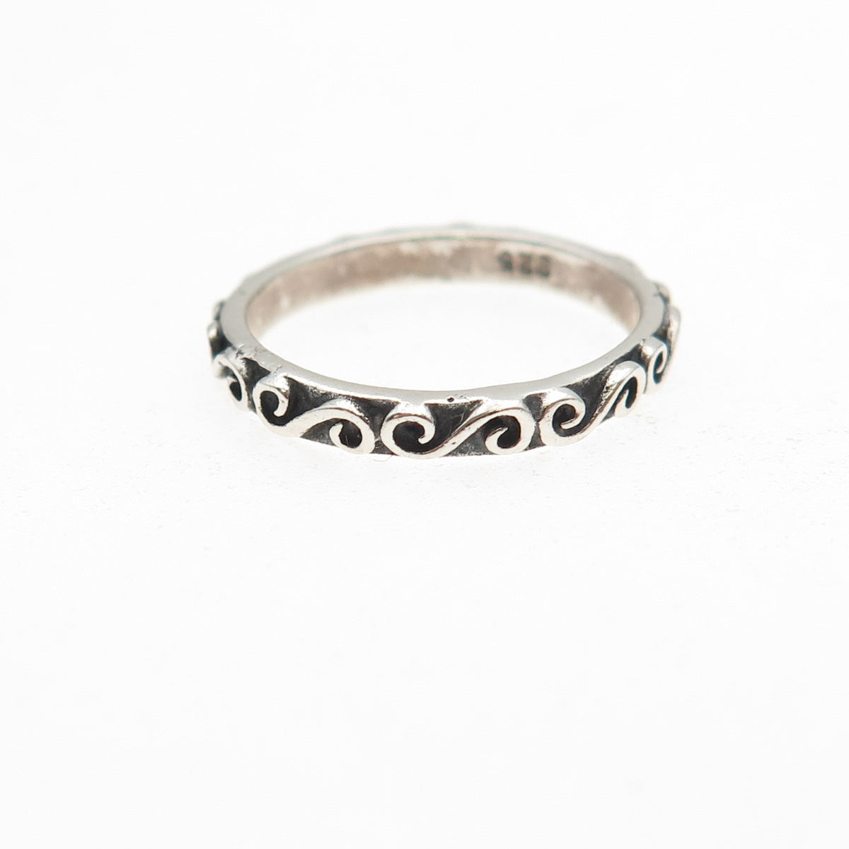 925 Sterling Silver Vintage Swirl Stackable Oxidized Band Ring Size 3.75