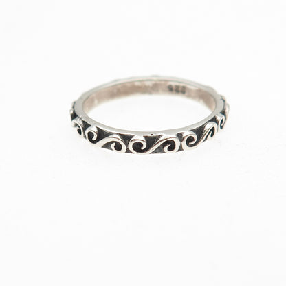 925 Sterling Silver Vintage Swirl Stackable Oxidized Band Ring Size 3.75