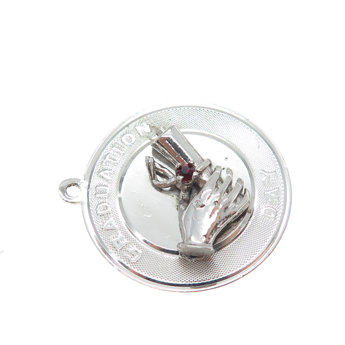 TOWN & COUNTRY 925 Sterling Silver Vintage Red Rhinestone Graduation Day Pendant