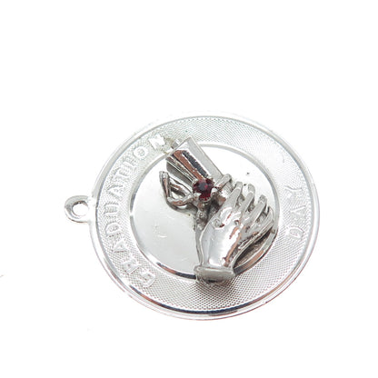 TOWN & COUNTRY 925 Sterling Silver Vintage Red Rhinestone Graduation Day Pendant