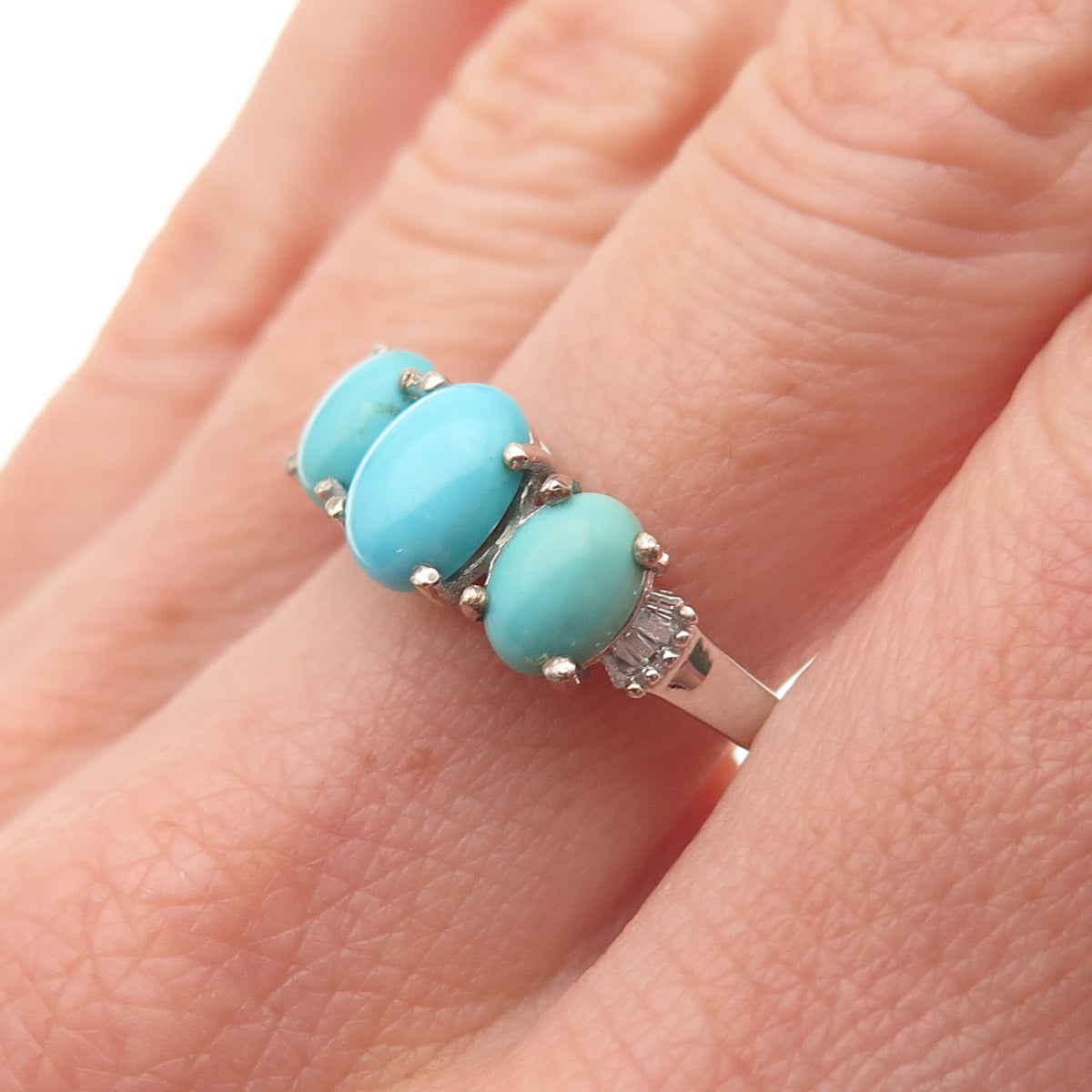 Chuck Clemency 925 Sterling Silver Real Diamond & Turquoise Ring Size 8.25
