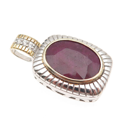 Chapal Zenray 925 Sterling Silver 2-Tone Vintage Real Ruby & C Z Charm Pendant