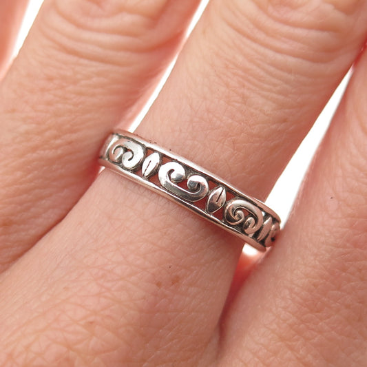 925 Sterling Silver Vintage Ornate Oxidized Band Ring Size 8.75