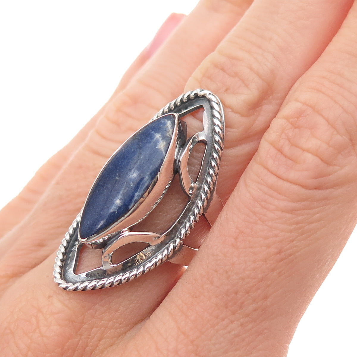 Ry E. 925 Sterling Silver Vintage Mexico Real Sodalite Modernist Ring Size 7