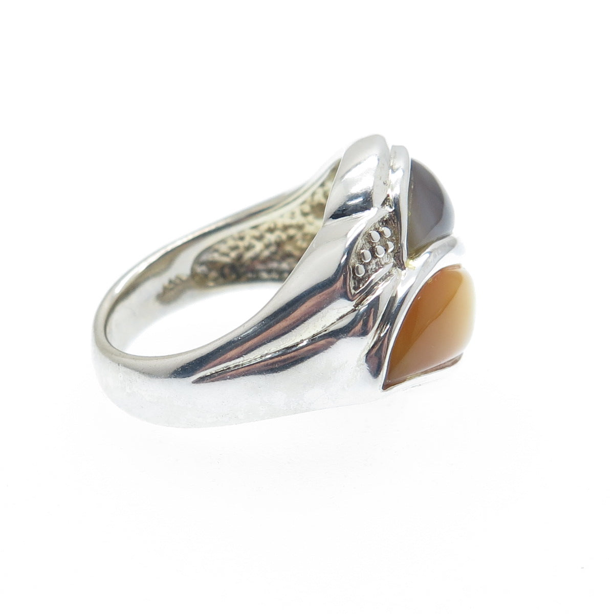 925 Sterling Silver Vintage WW Hong Kong Real MOP & Abalone Shell Ring Size 5.25