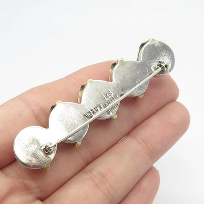 925 Sterling Silver 2-Tone Vintage Mexico Bar & Bead Pin Brooch