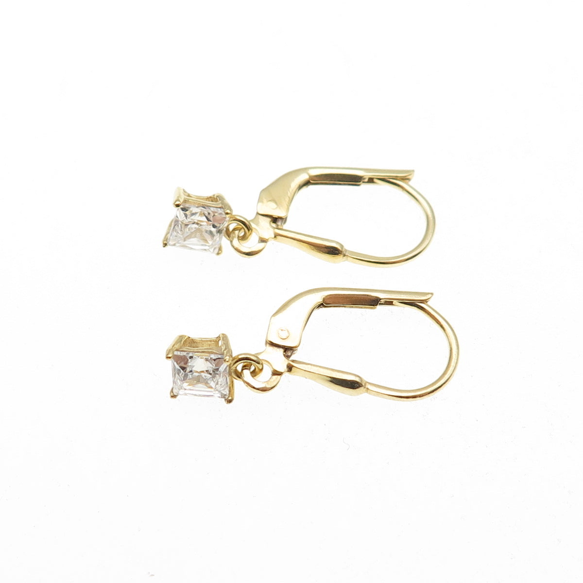 925 Sterling Silver Gold Plated Princess-Cut C Z Dangle Earrings