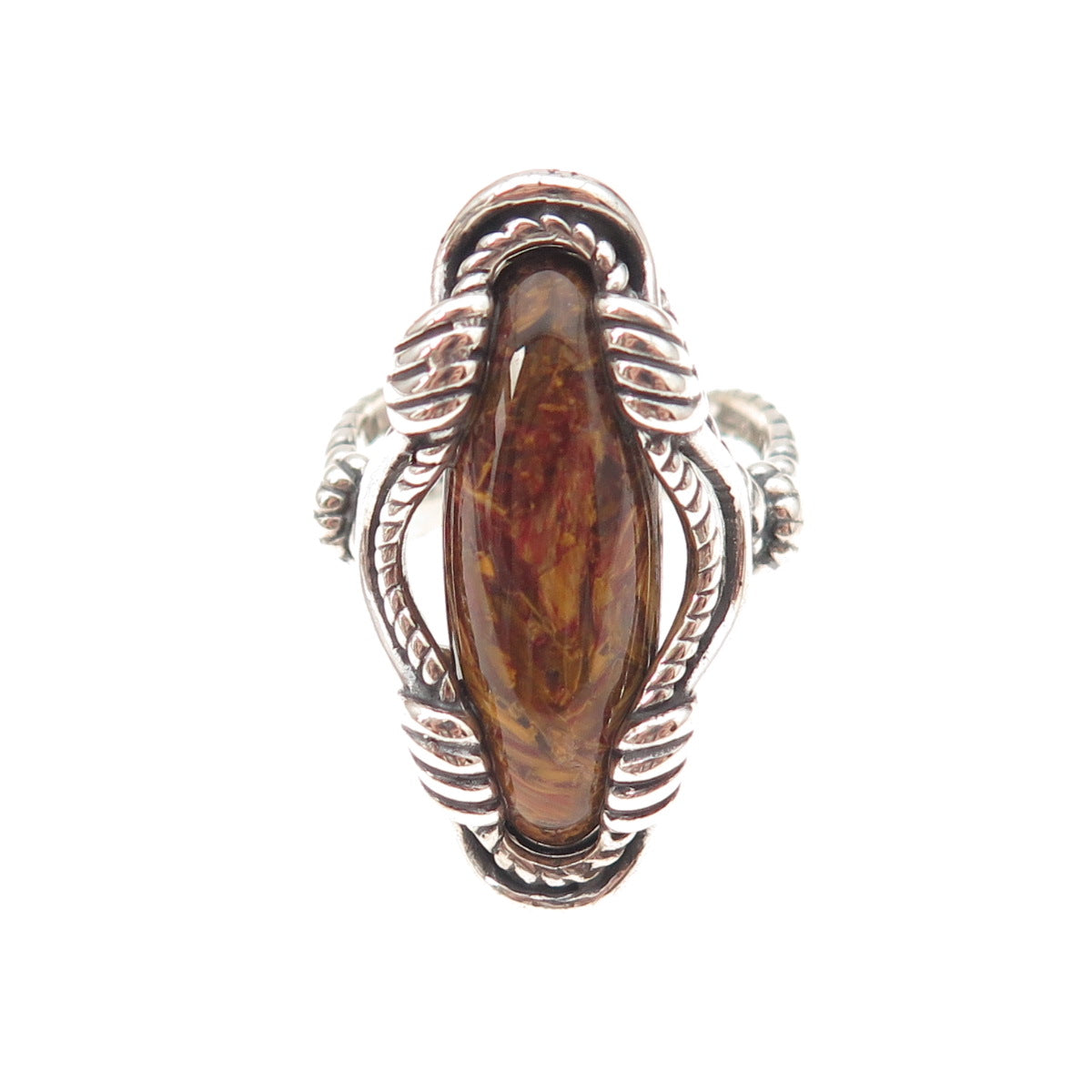Carolyn Pollack 925 Sterling Silver Vintage Real Jasper Oxidized Ring Size 8