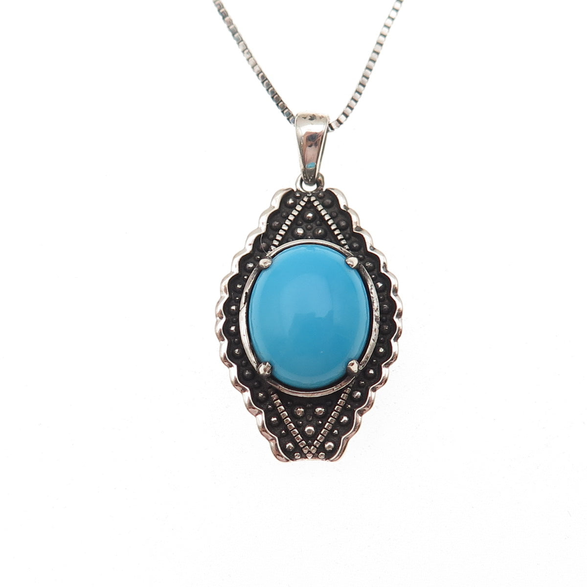 925 Sterling Silver Real Sleeping Beauty Turquoise Box Chain Necklace 18-20"
