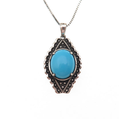 925 Sterling Silver Real Sleeping Beauty Turquoise Box Chain Necklace 18-20"