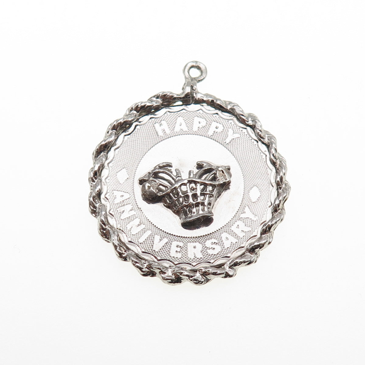 925 Sterling Silver Vintage Happy Anniversary Charm Pendant